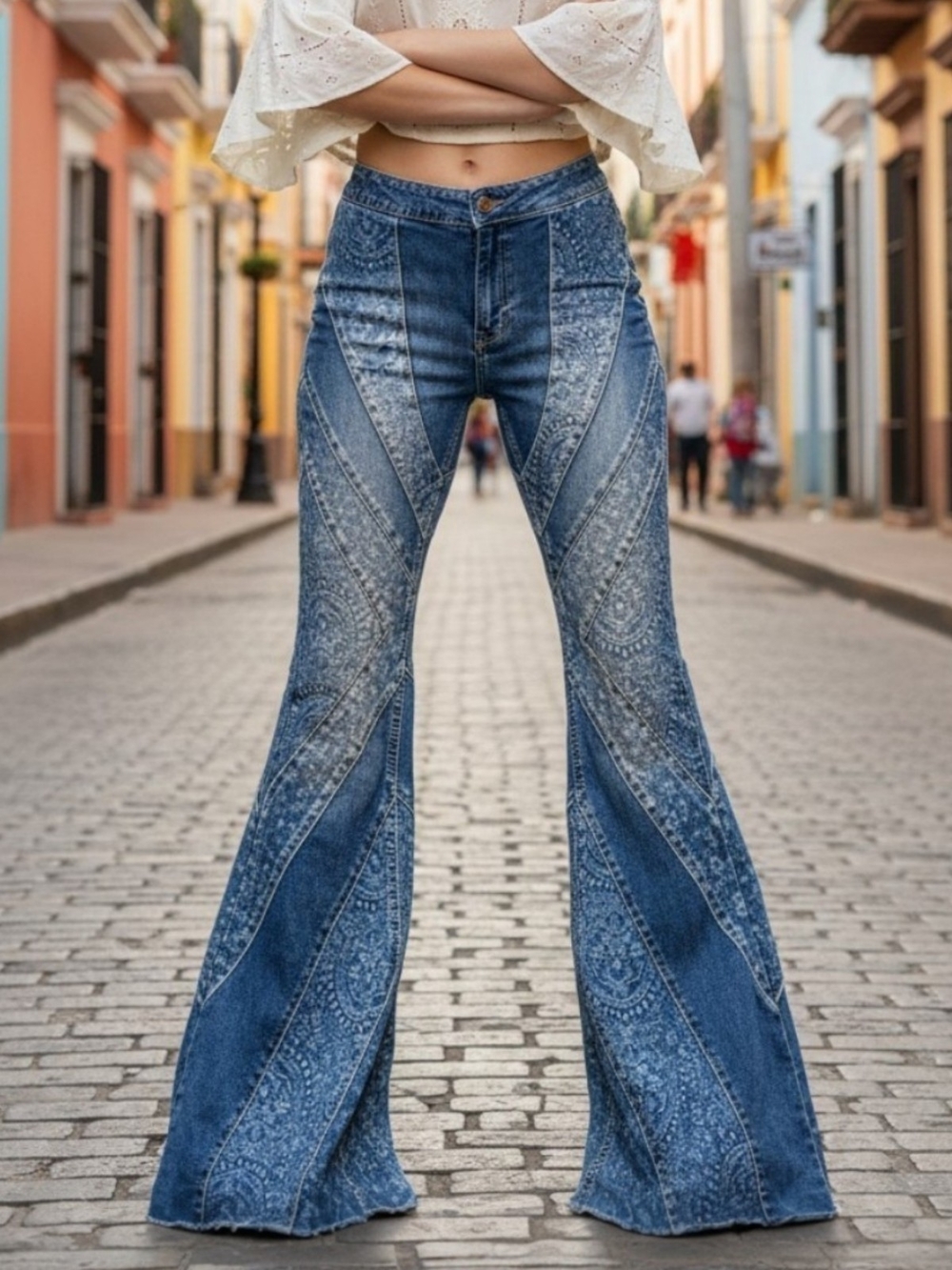 ✨️Free People Mermaid Blue Patchwork Flare Jeans! - Picture 14 of 16